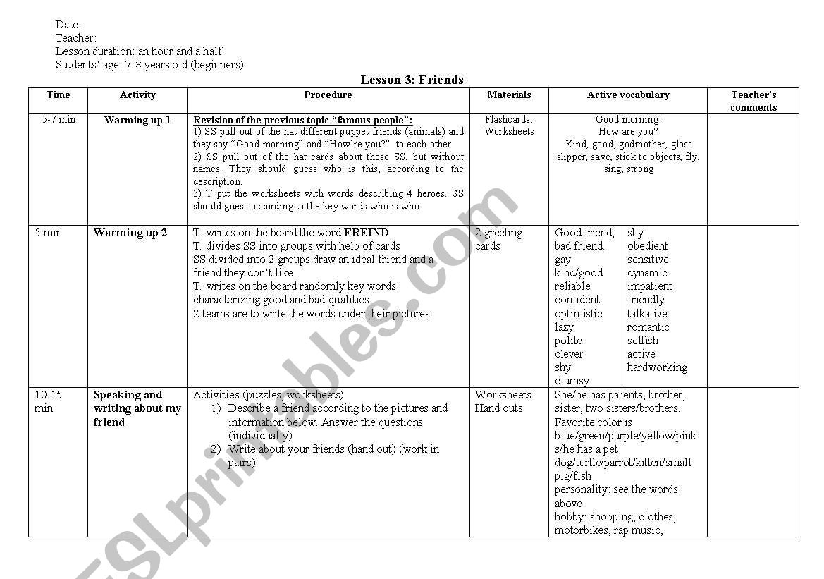 Friends worksheet