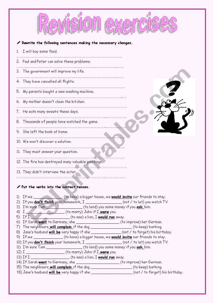 Revision exercises worksheet