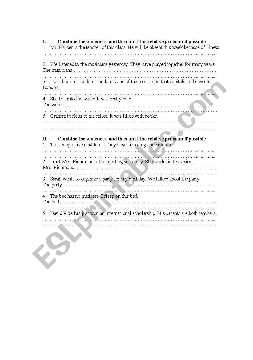 Relative clauses practise worksheet