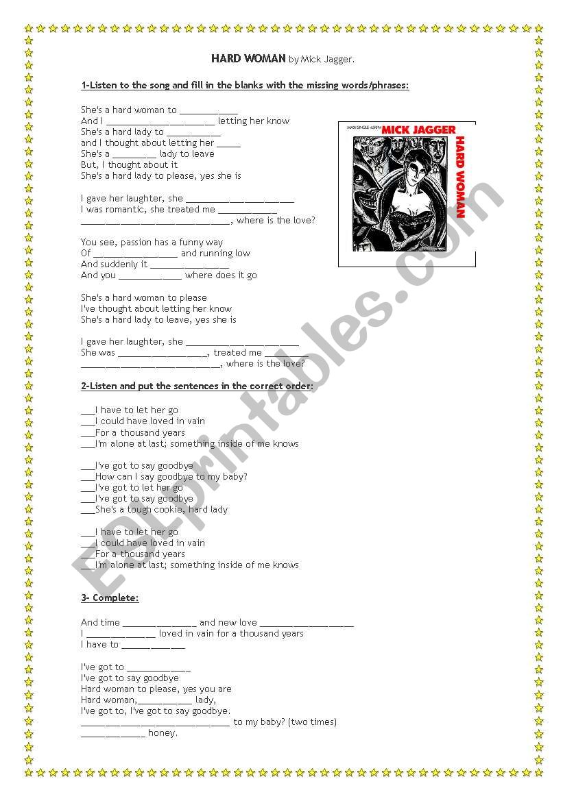 Hard Woman by Mick Jagger worksheet