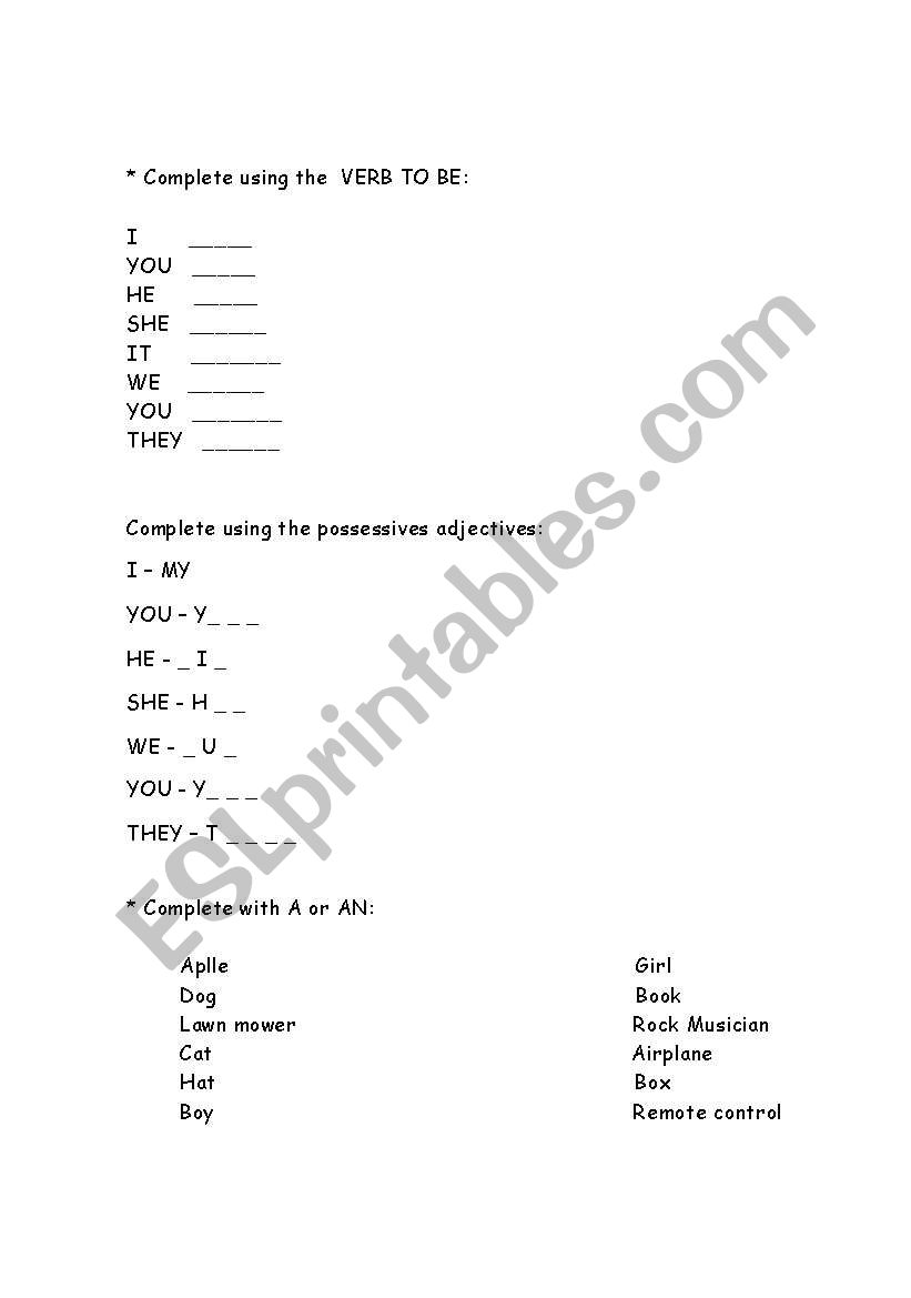 To Be for kids worksheet