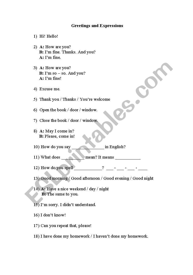 Greetings worksheet