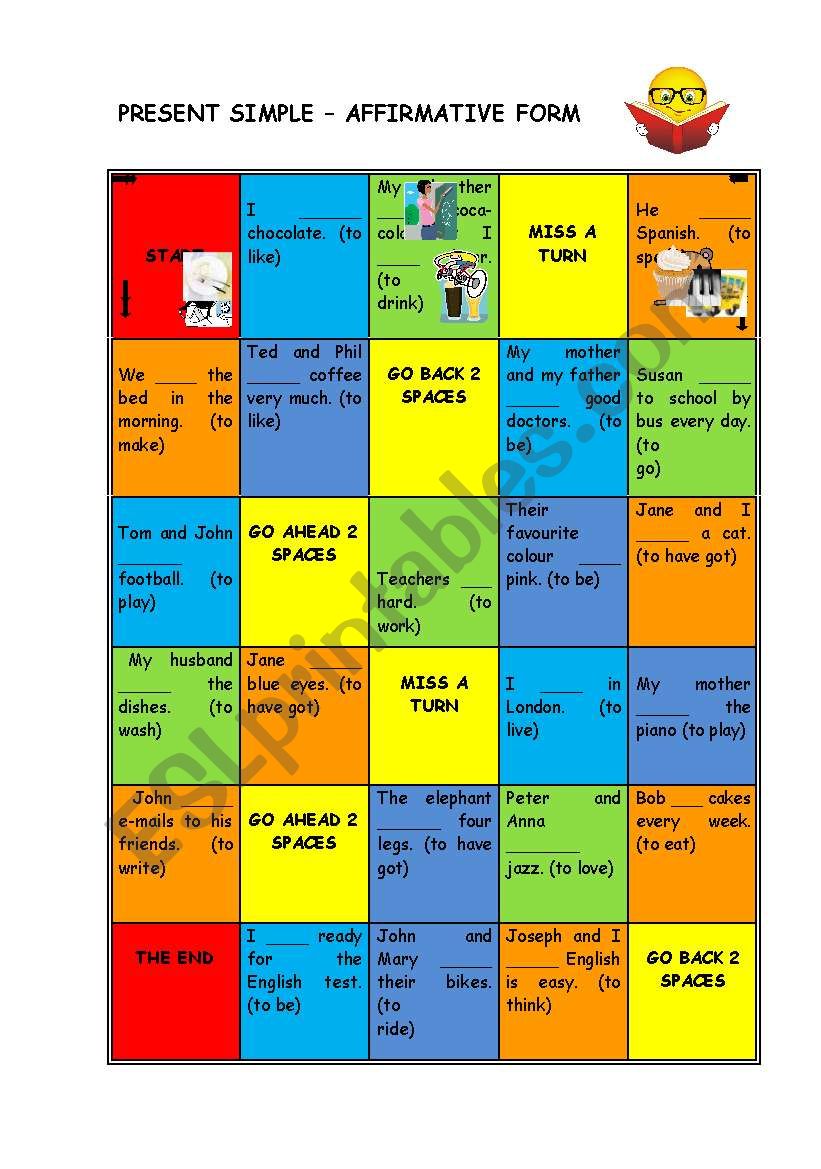 Present Simple - Affirmative Form Board Game