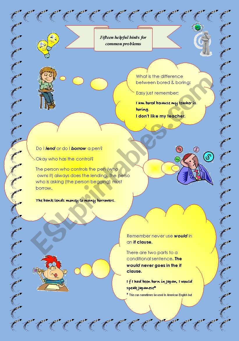 Hints to help learners to avoid  difficulties with some basic English constructions  (editable) 