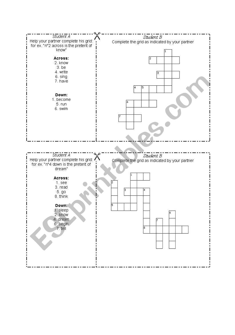 irregular verbs pairwork worksheet