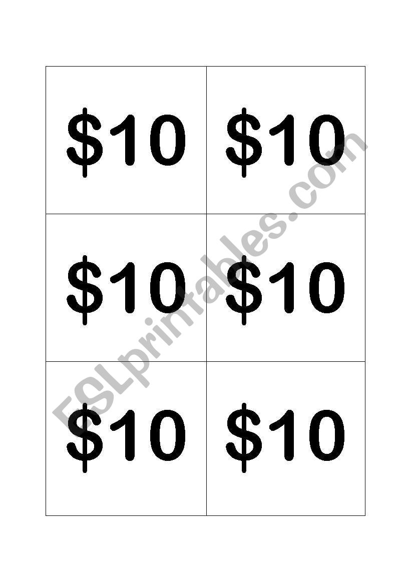 shopping game worksheet
