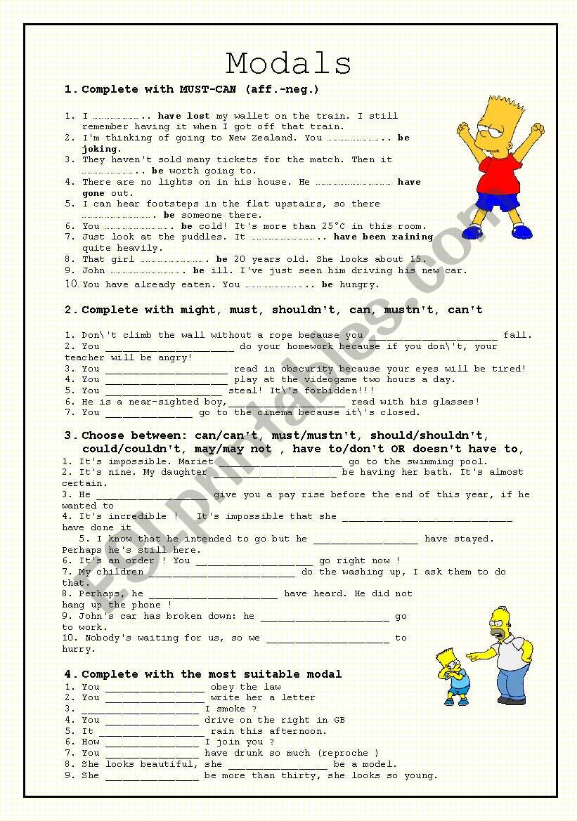 Modals worksheet