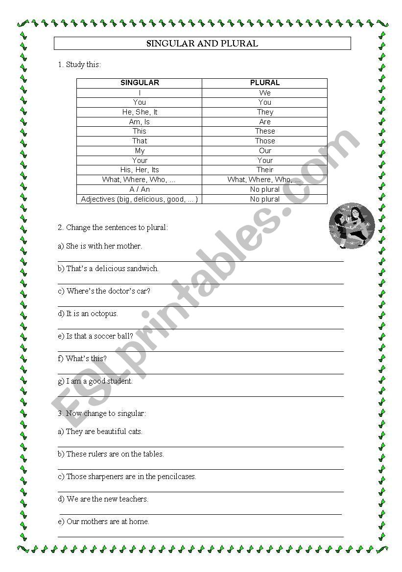 Singular and Plural sentences worksheet