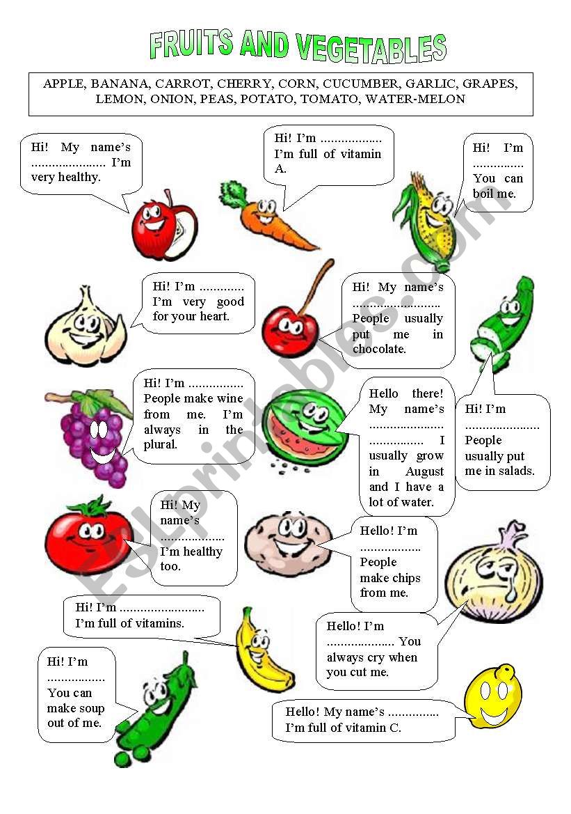 Fruits and vegetables worksheet