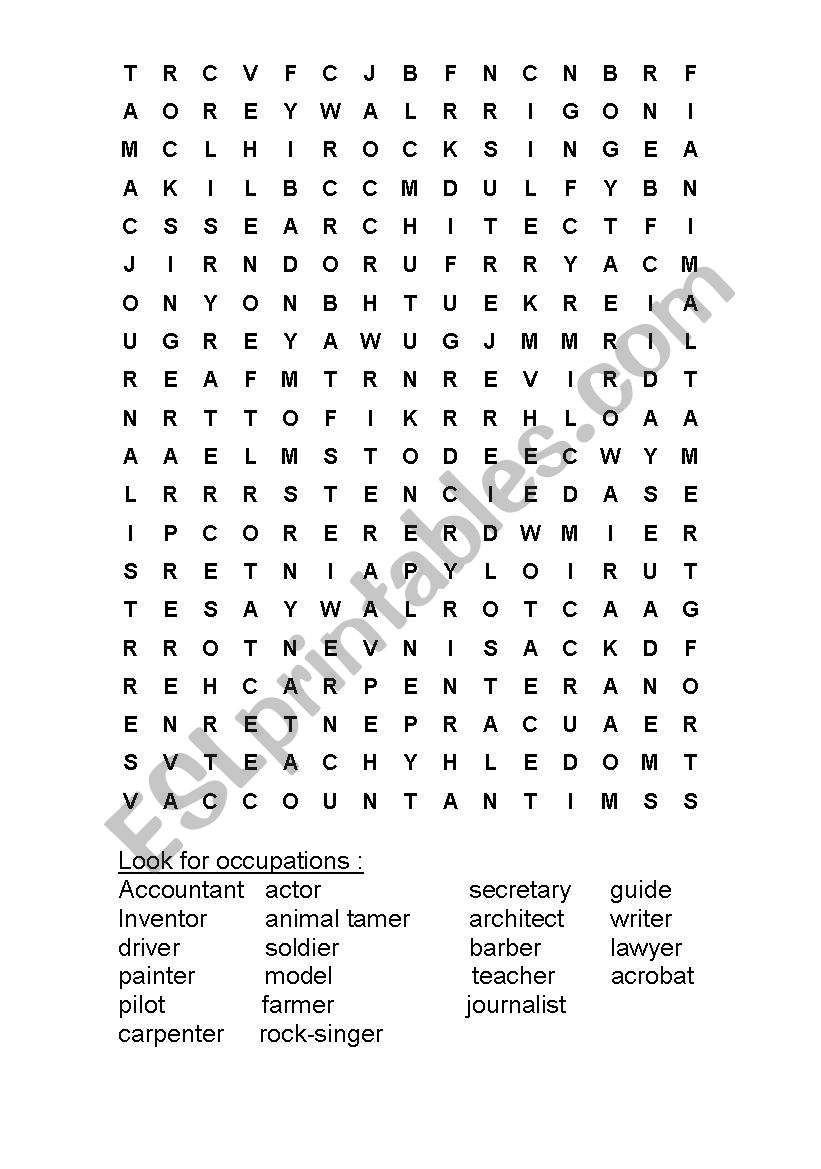 CROSSWORD OCCUPATIONS worksheet