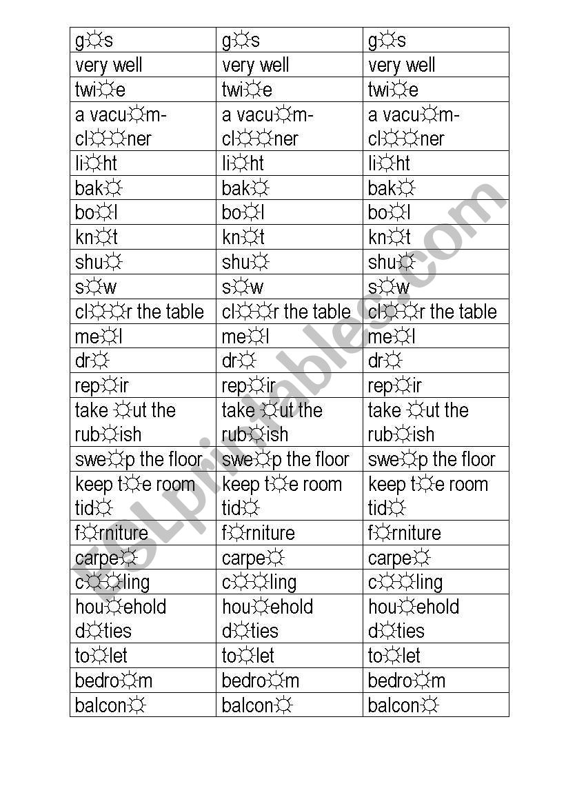 Write the missing words. worksheet