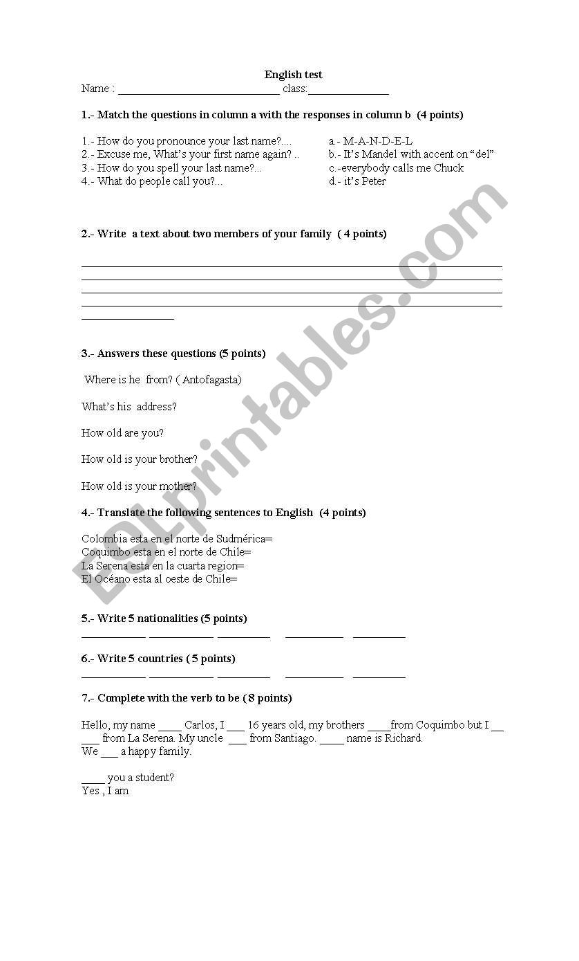 Reading worksheet