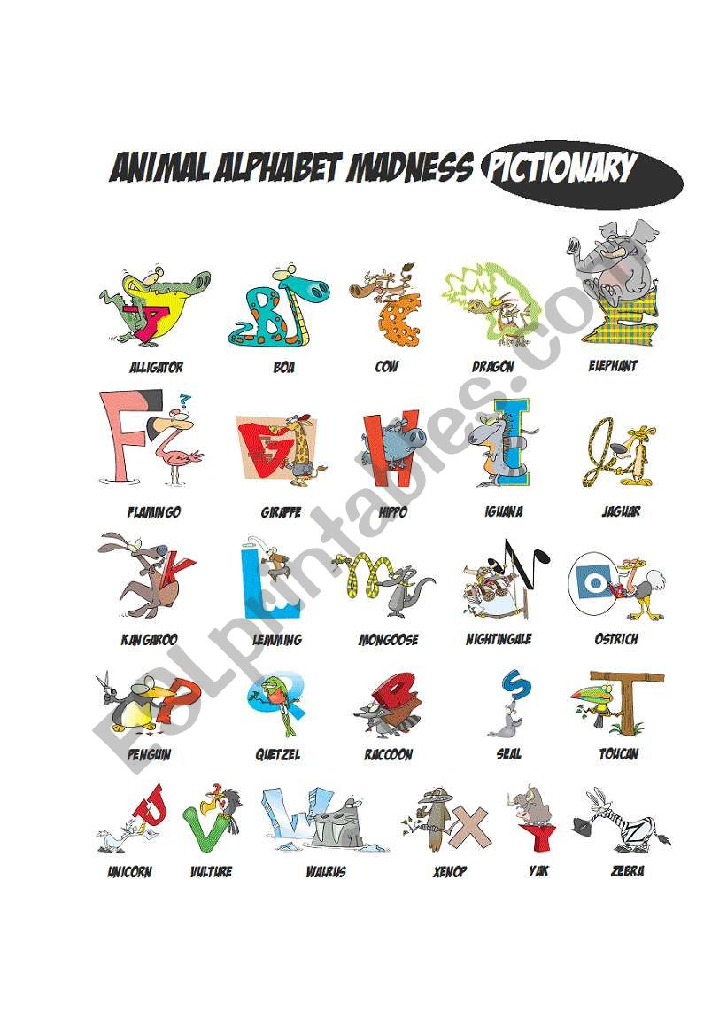 Animal Alphabet Pictionary worksheet