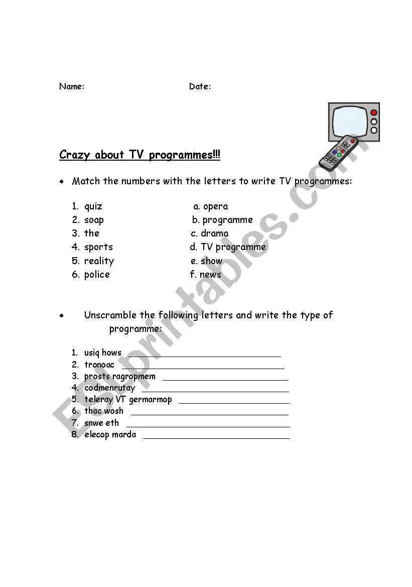 more television worksheet