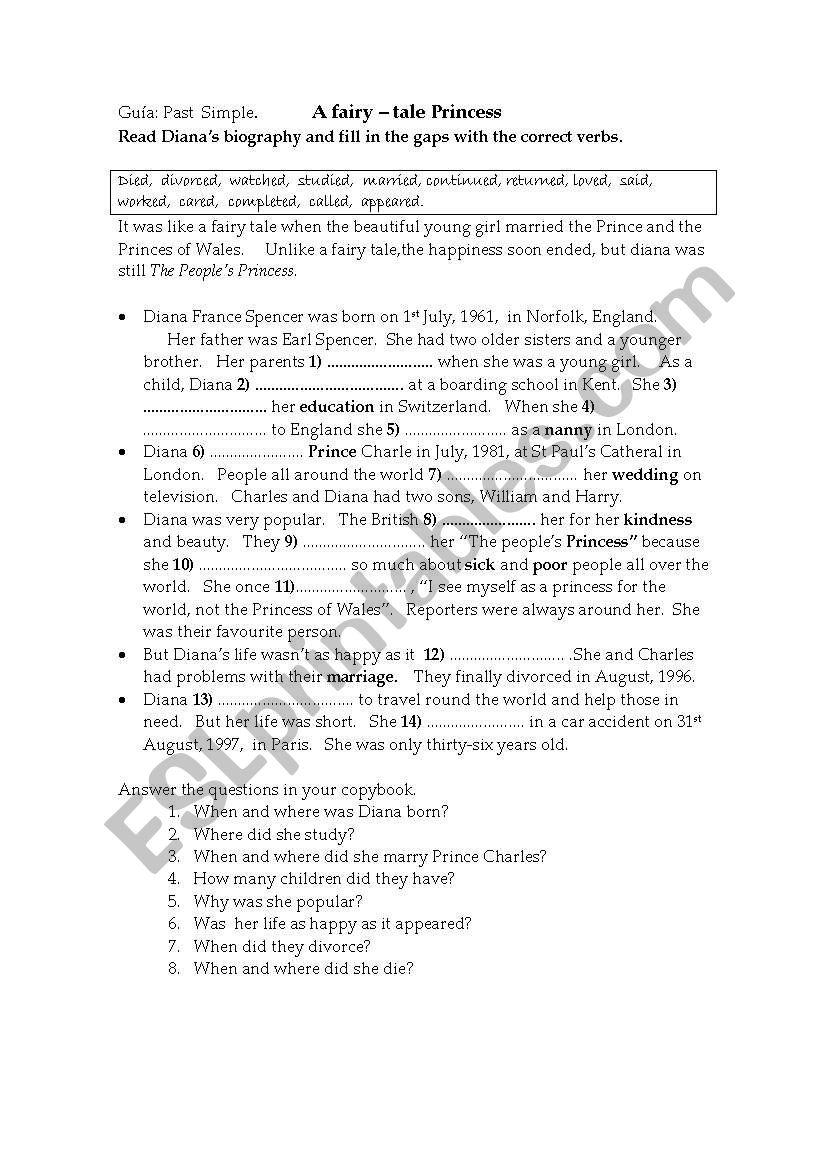 A FAIRY-TALE PRINCESS worksheet