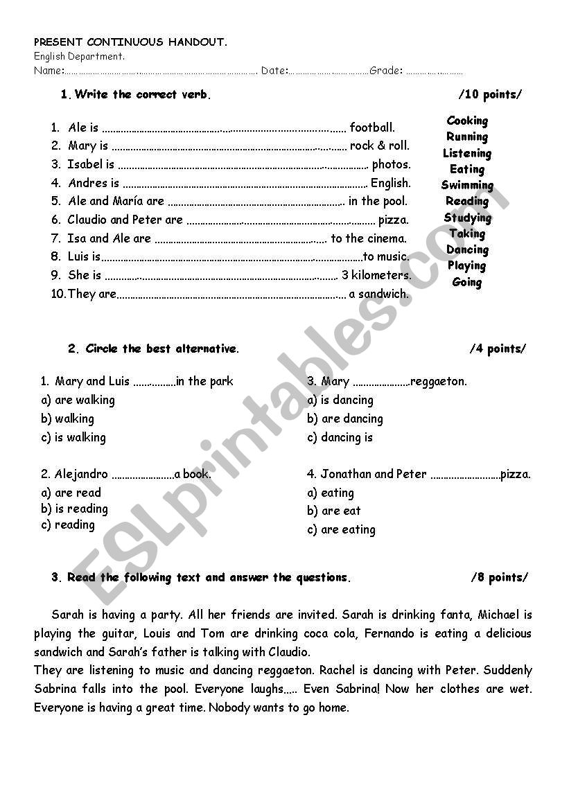 present continuous worksheet