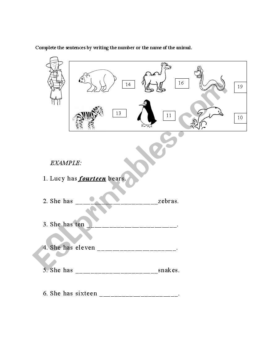 practicing numbers and vocabulary about animals