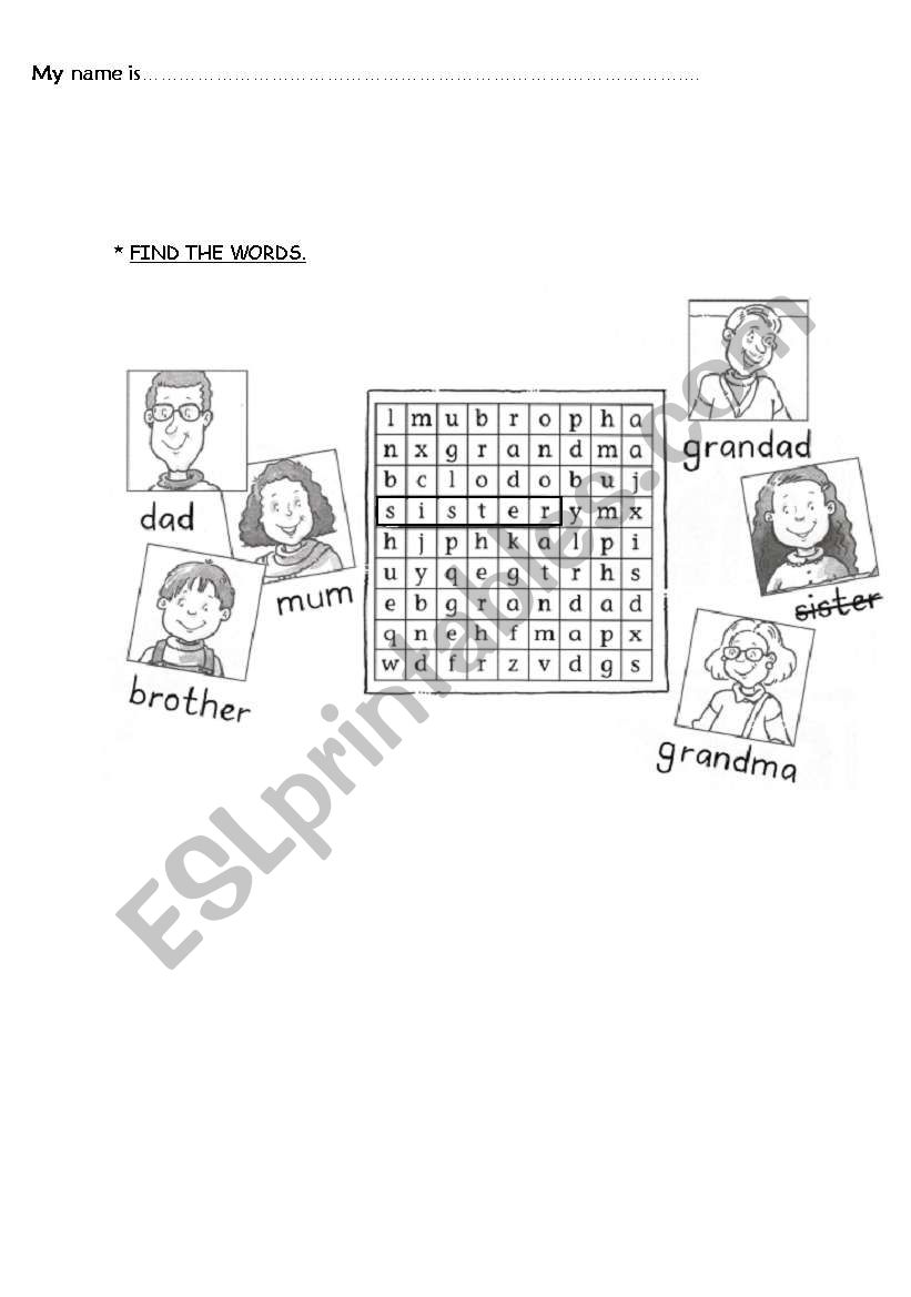 Family wordsearch worksheet