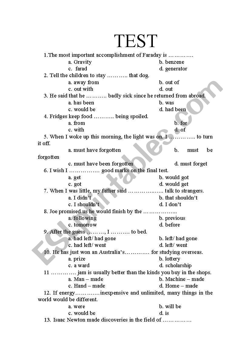 TEST worksheet