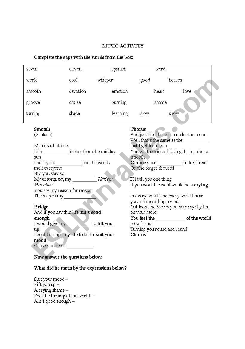 Music activity worksheet