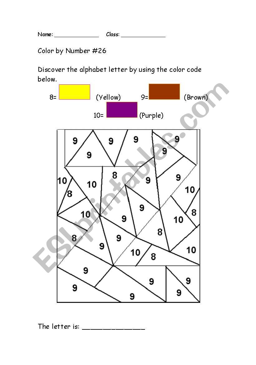 Alphabet Color by Number: Z worksheet