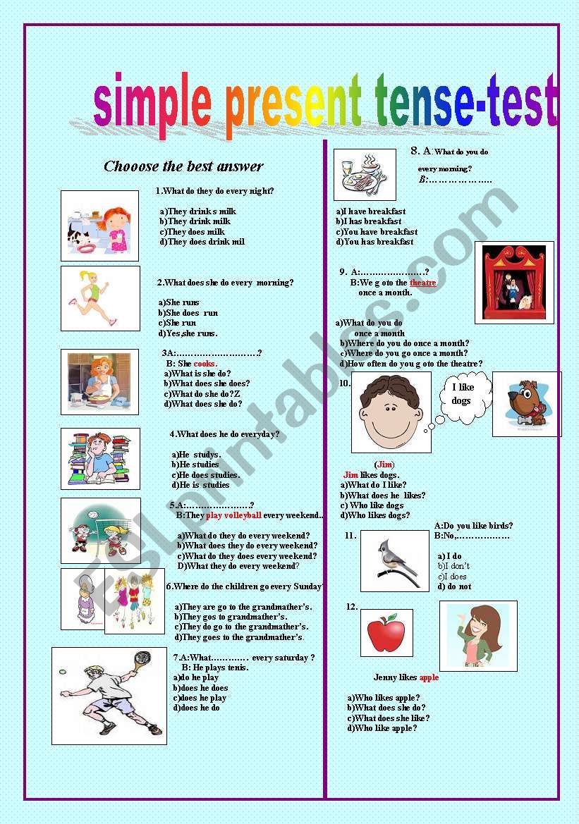 Simple present tense worksheet