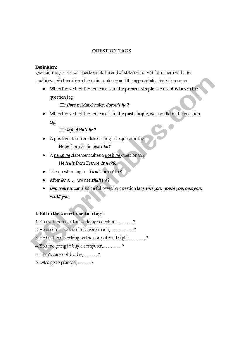 Question tags worksheet