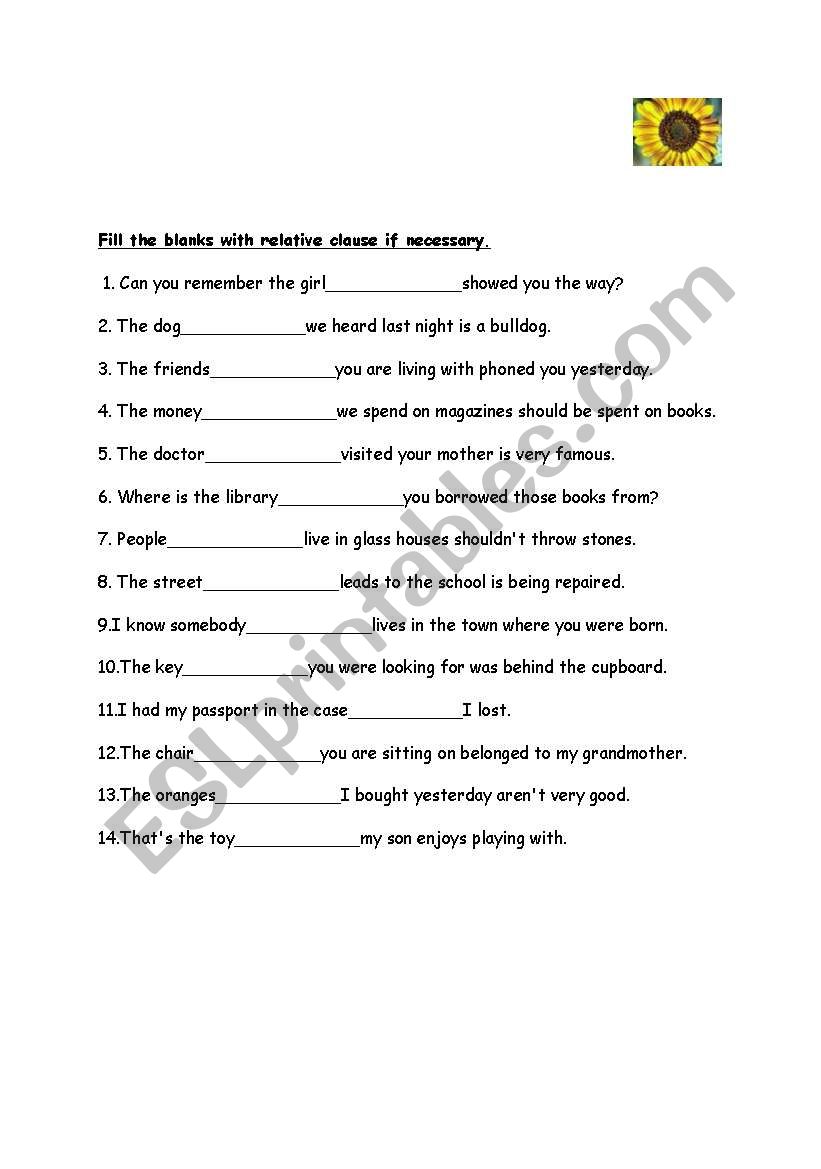 Relative clauses worksheet