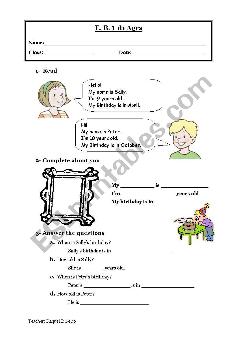 Age and Birthday worksheet