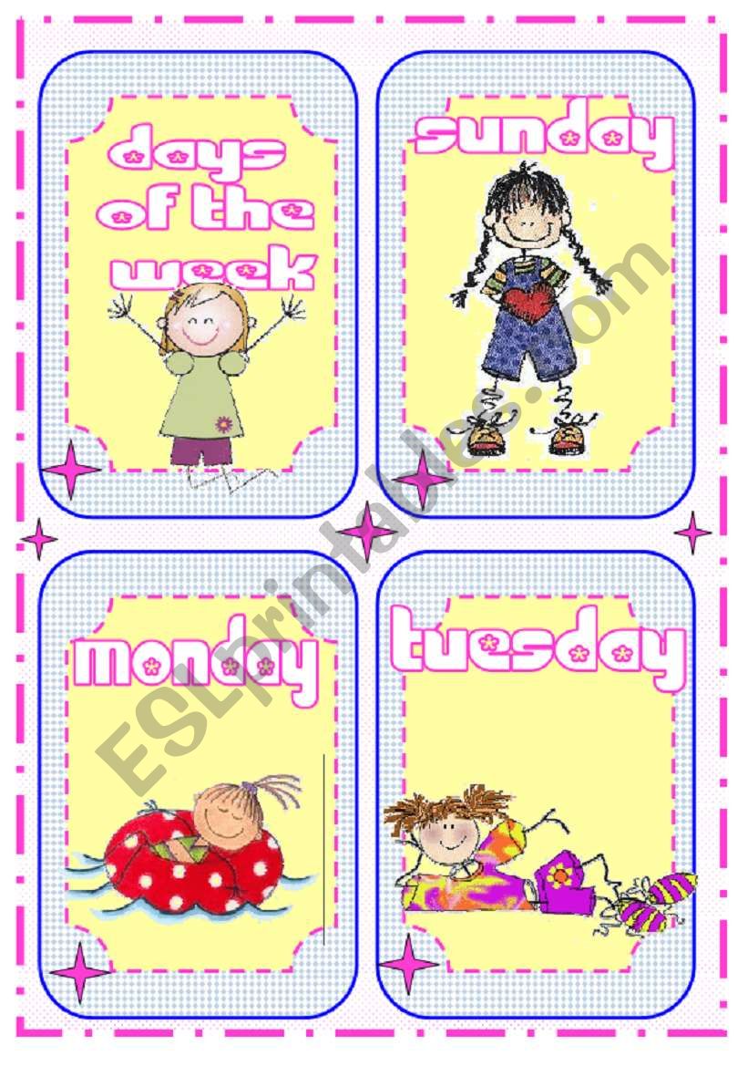 Days of the week cards 1/2 worksheet