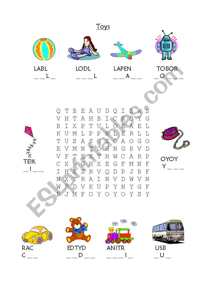 Toys Jumbled Words and Wordsearch Activity Sheet