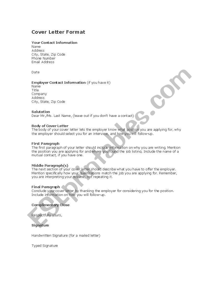 Cover Letter  worksheet