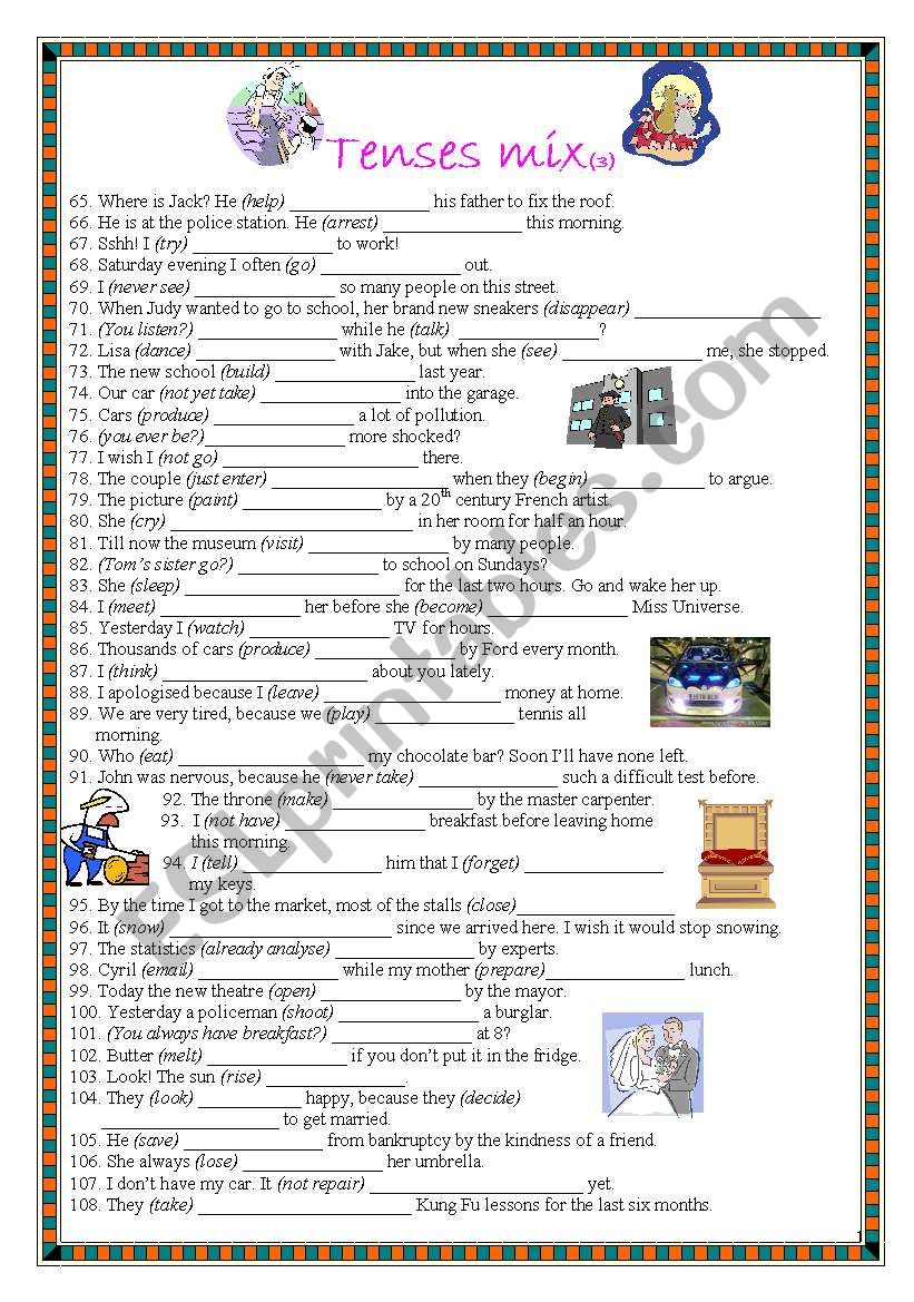 tenses mix + Passive part 2 worksheet