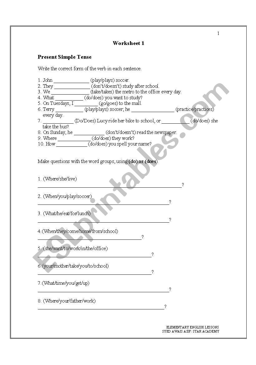 Present simple excercise worksheet