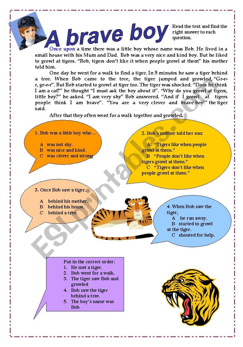 A brave boy worksheet