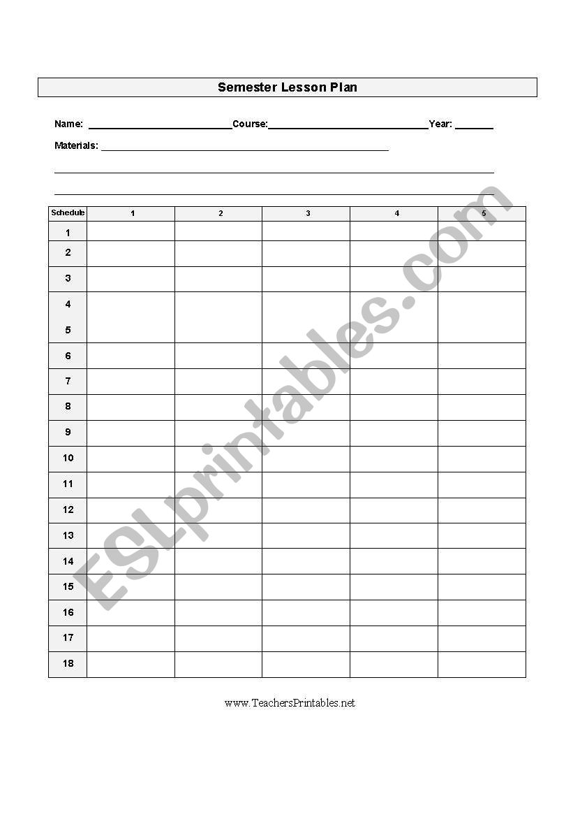 Semester planner worksheet