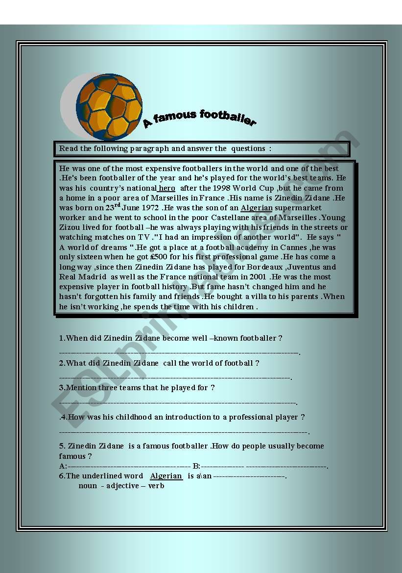 A famous footballer worksheet