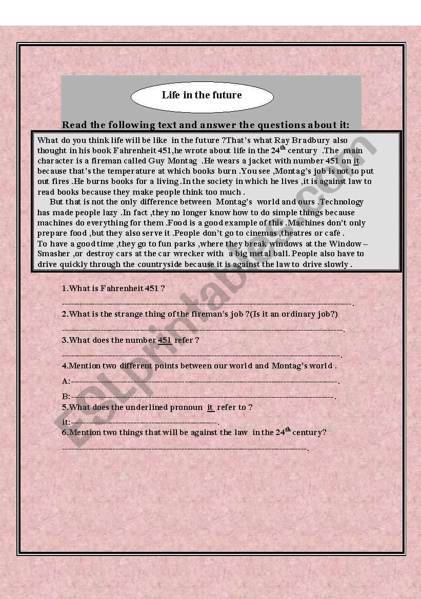 Life in the future worksheet