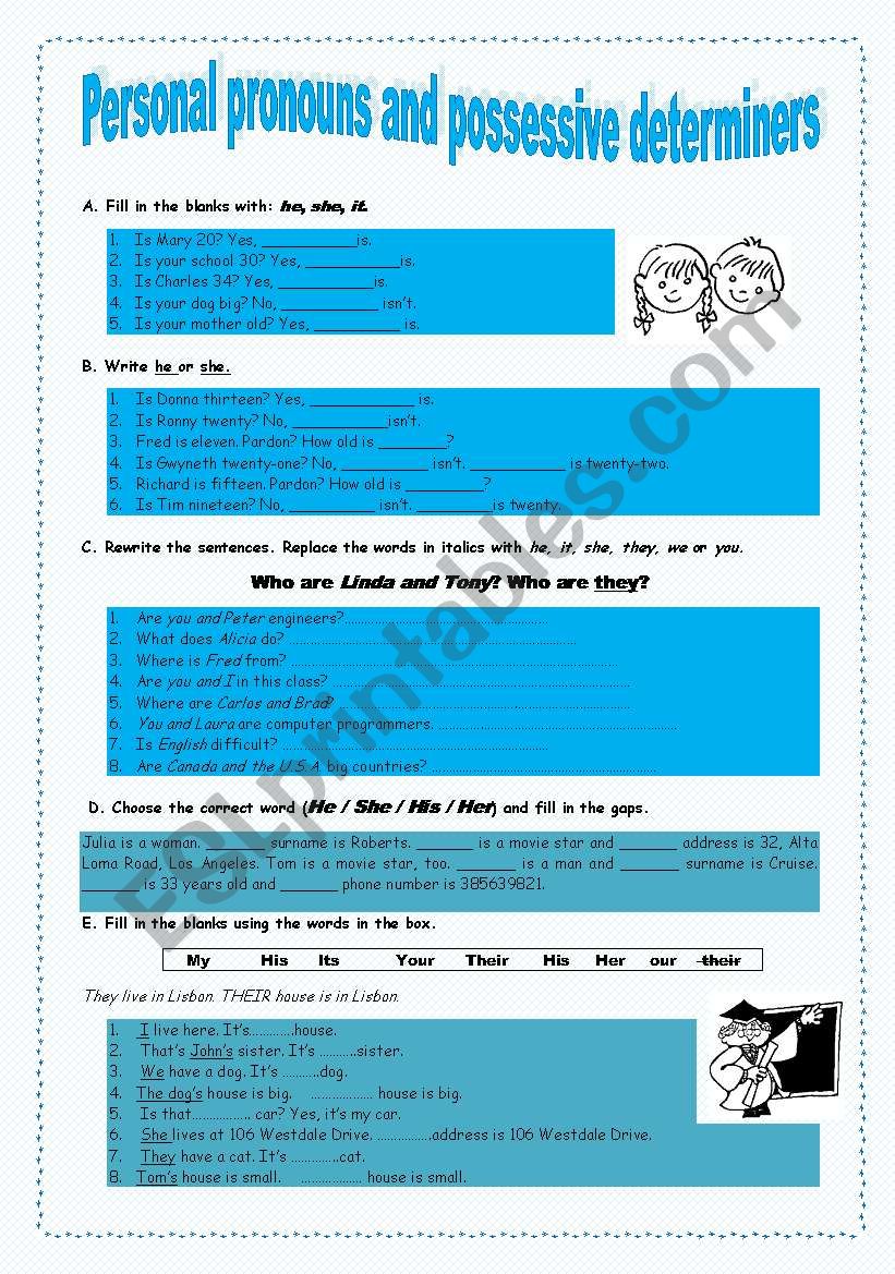 Personal pronouns and possessive determiners