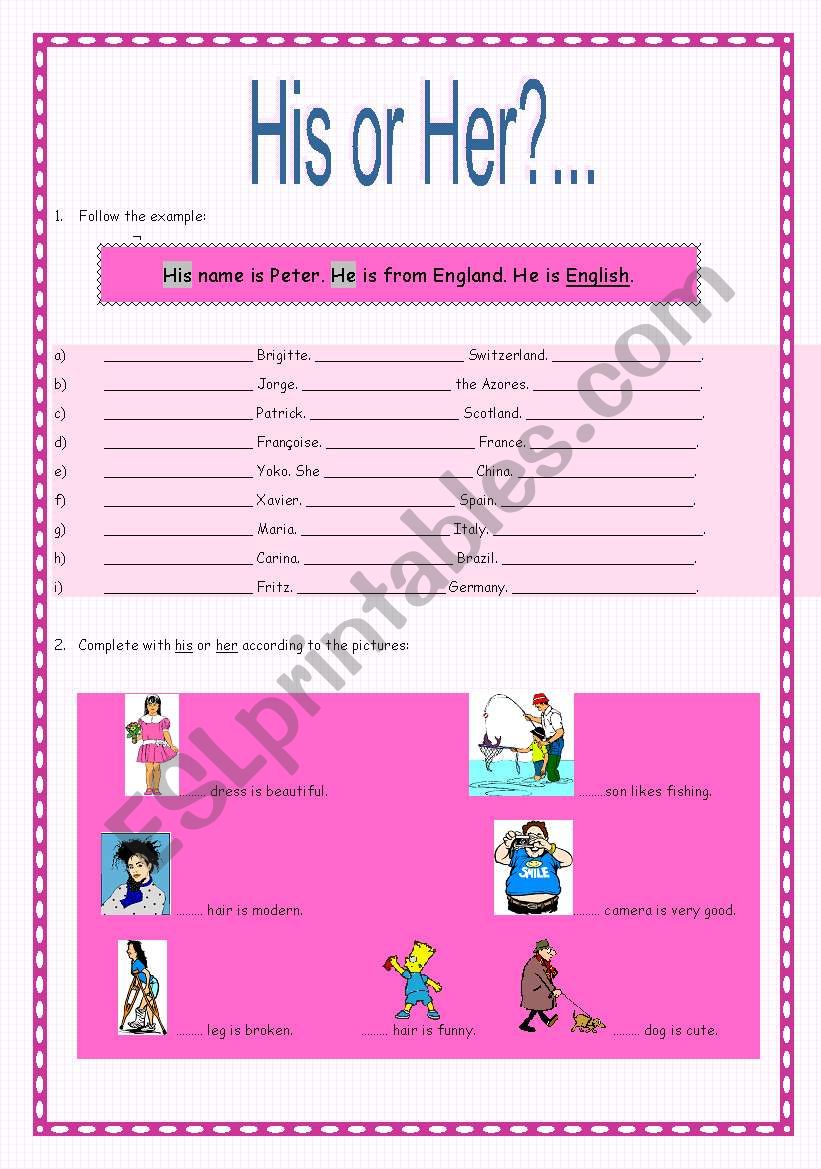 Possessive determiners worksheet