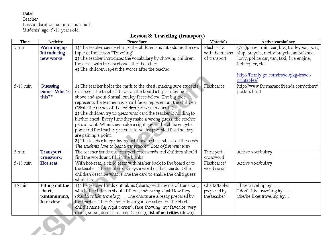 Travelling worksheet