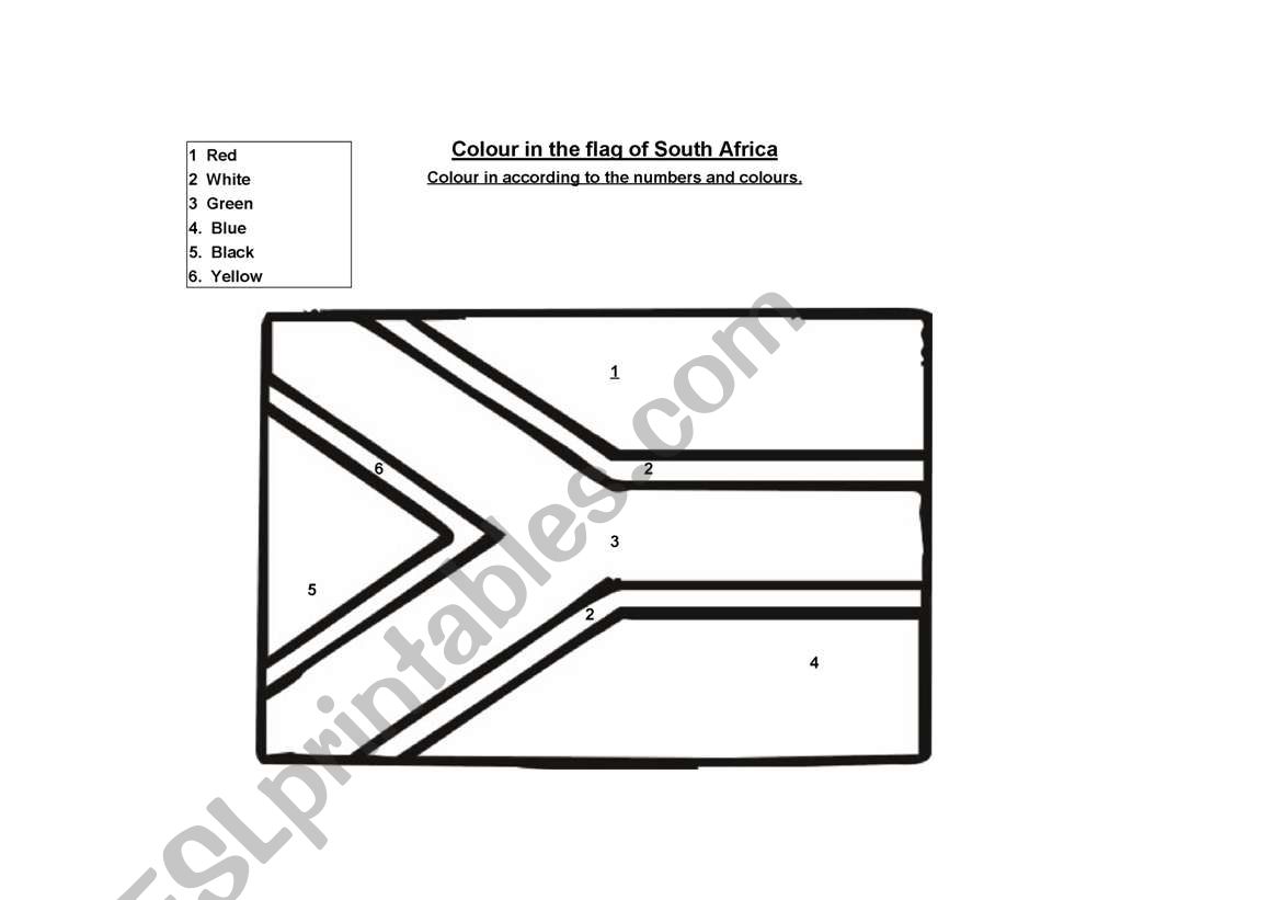 Flag of South Africa worksheet