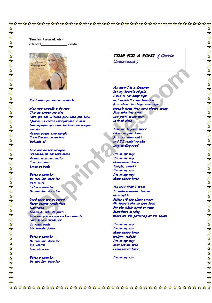 Time for a song worksheet