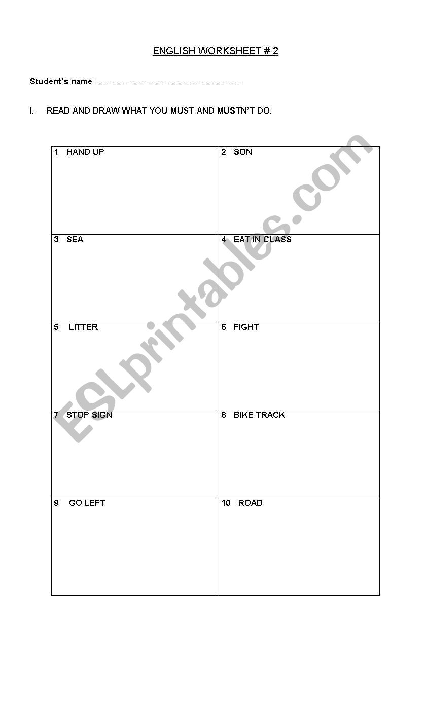Must Mustnt Road Signs worksheet