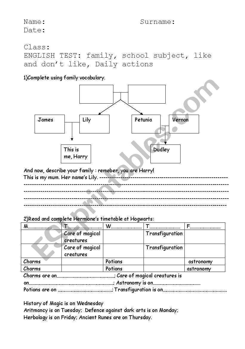 Harry potter based text worksheet