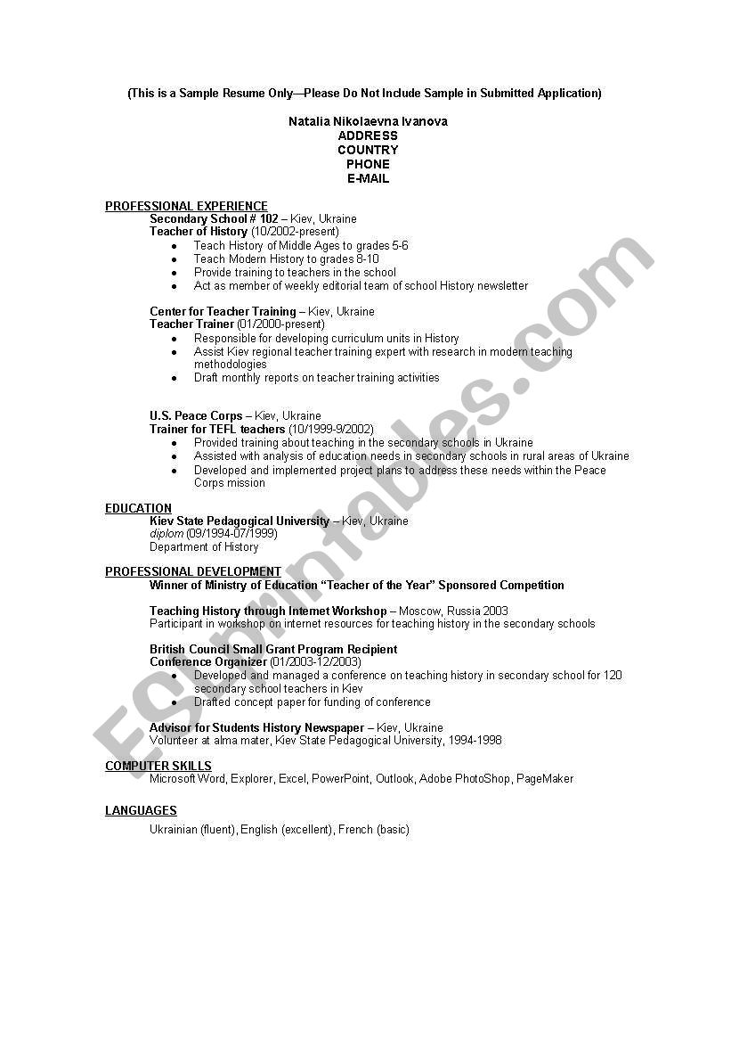 CV worksheet