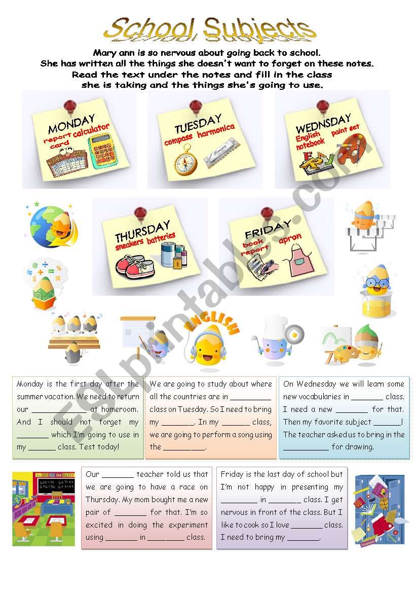 Worksheet for my classroom poster SCHOOL SUBJECTS