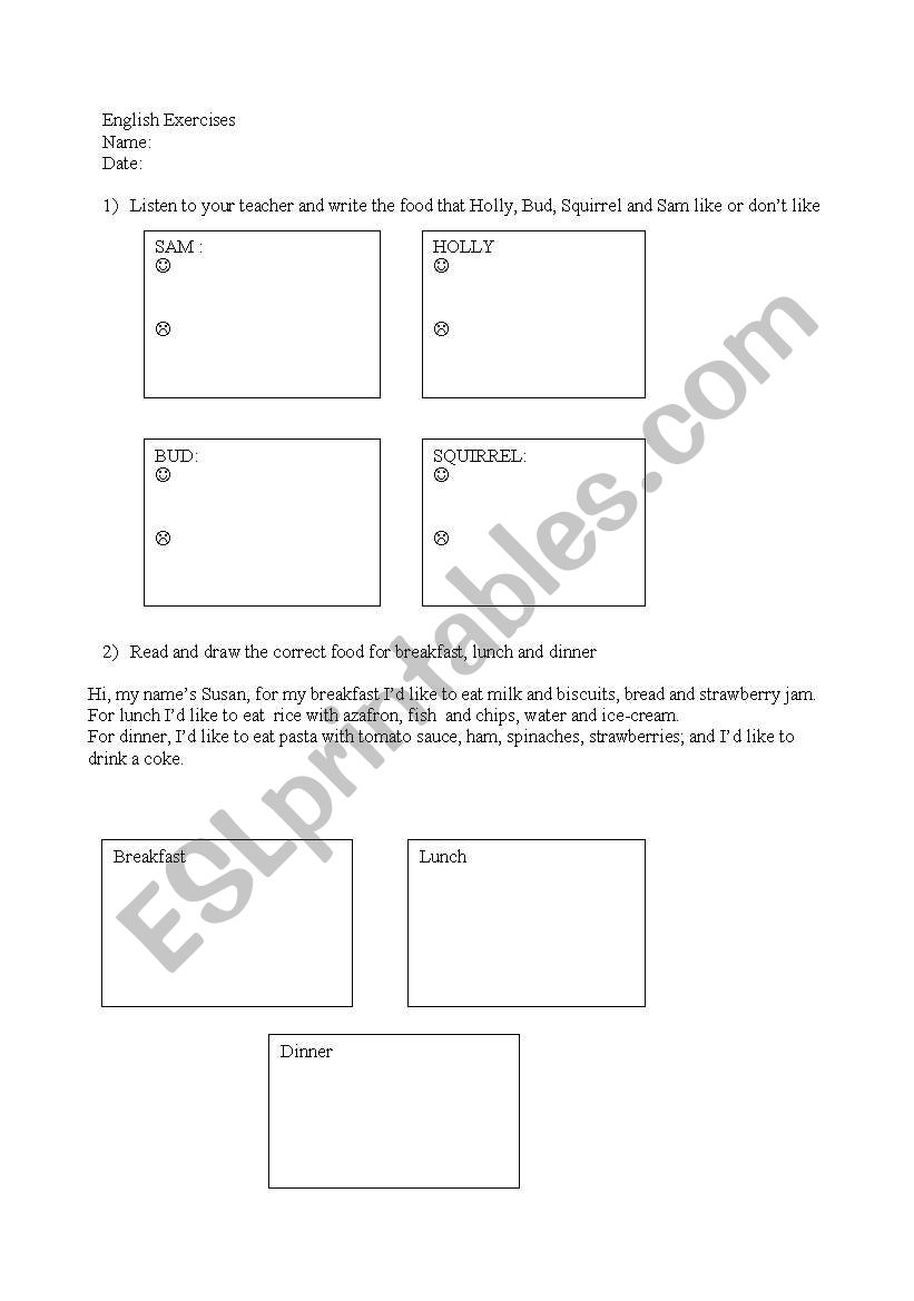 English exercise : food worksheet