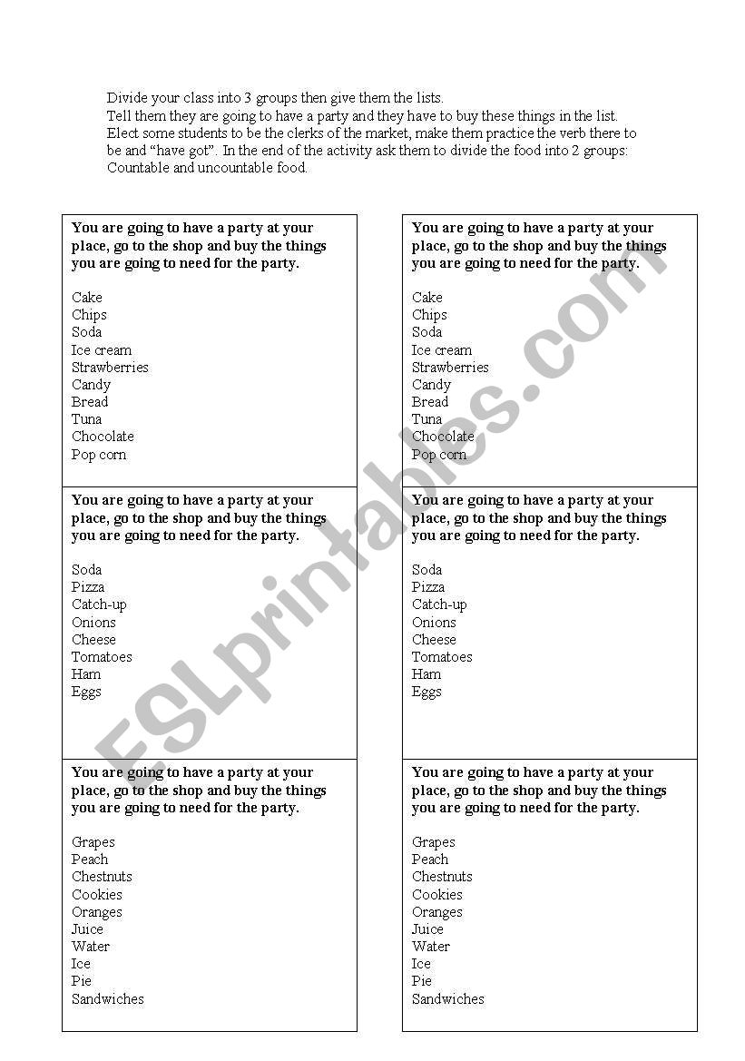 Food game! worksheet