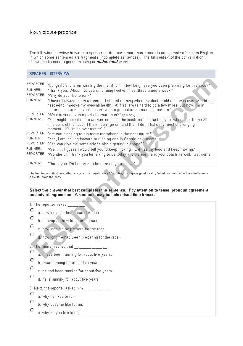 noun clause practice worksheet